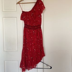 Joie Red Ruffled One Shoulder Cocktail Dress